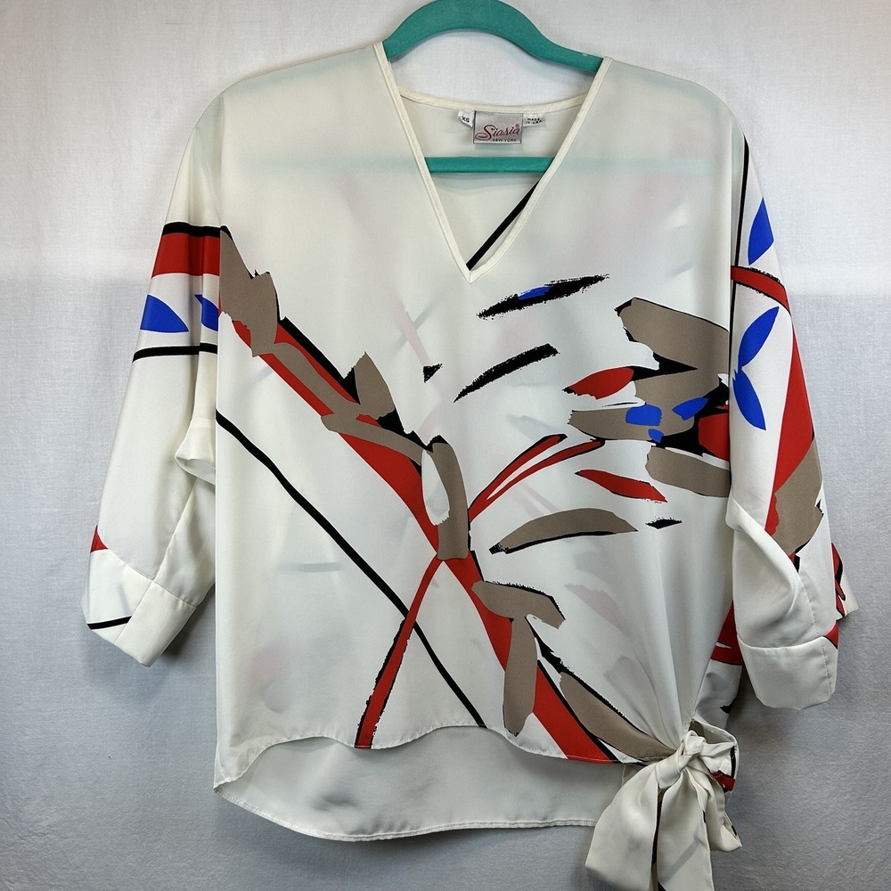 Siasia New York Womens XS/S Kimono Sleeve Tie Waist Top Blouse Shirt Vintage 80s